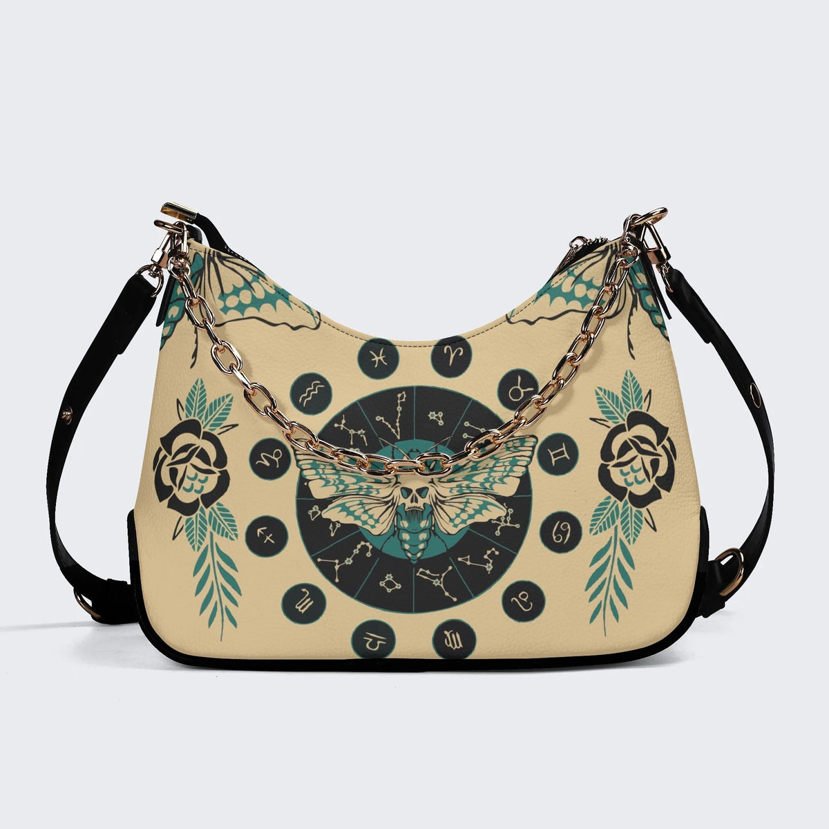 Green Death Moth Print - Leather Crossbody Bag