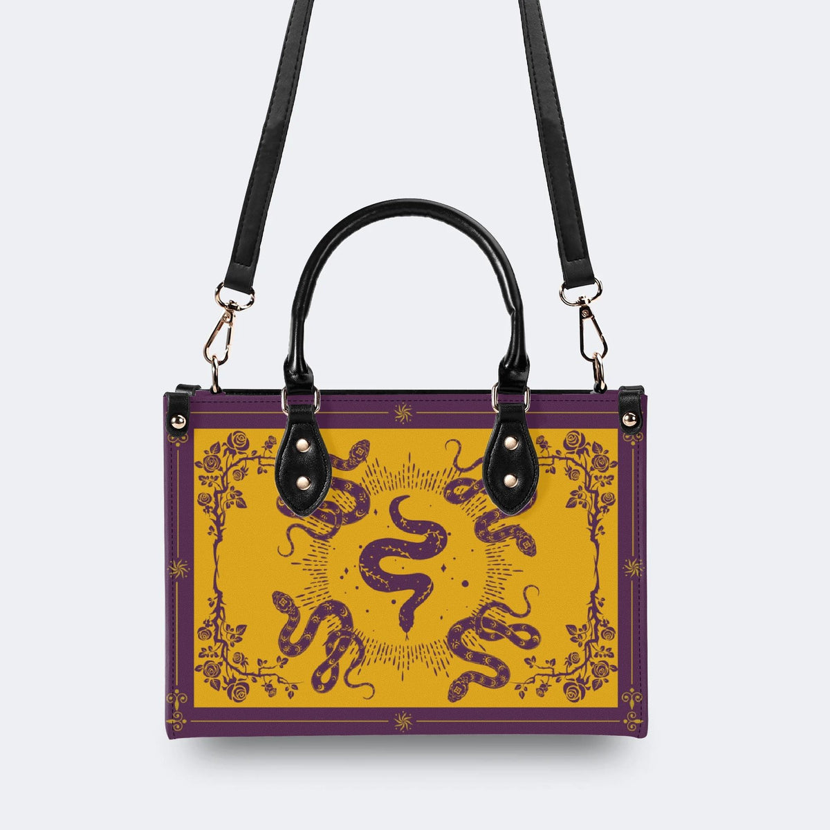 Inscribed Viper Print - Leather Handbag