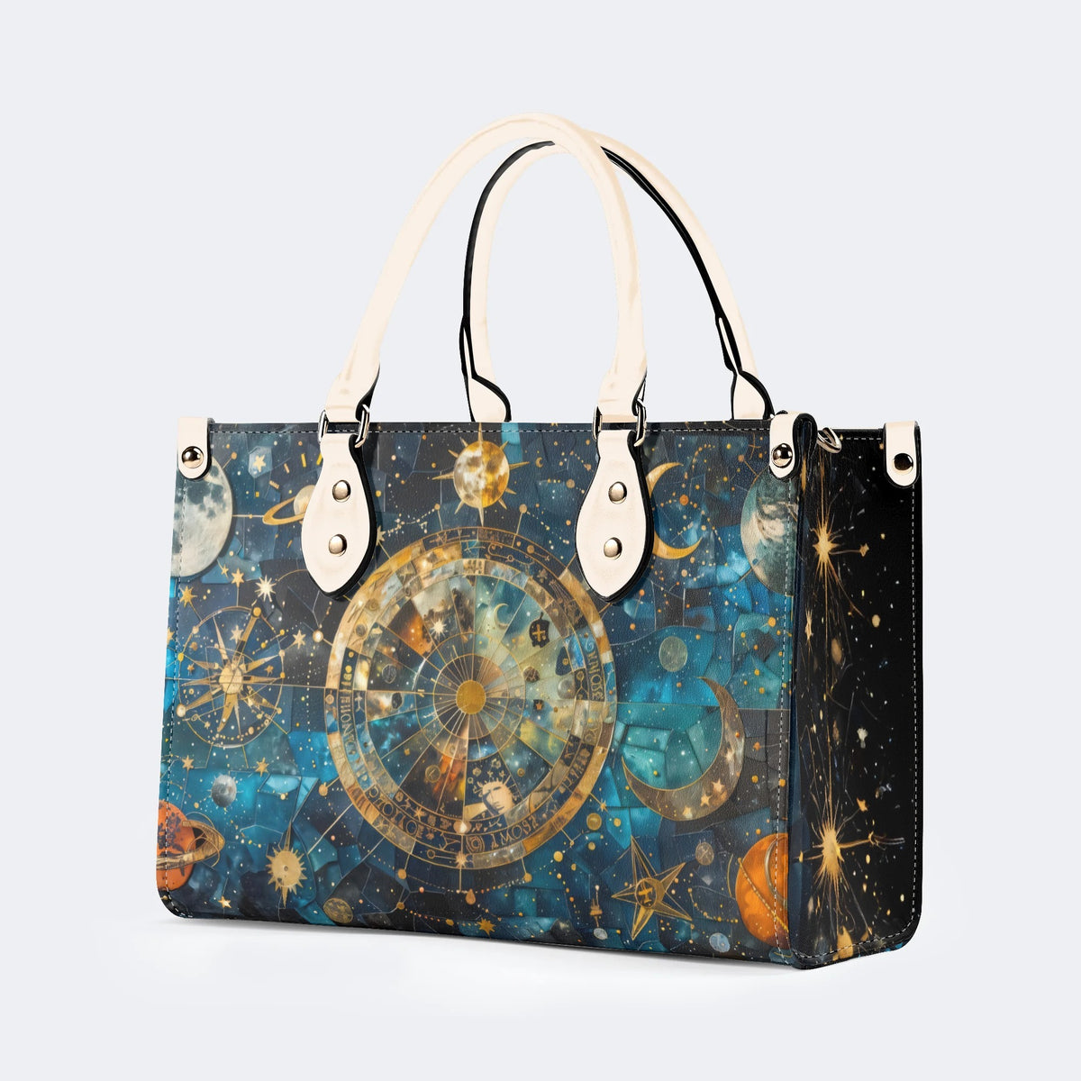 Mystical Astrological Symbols Print - Leather Handbag