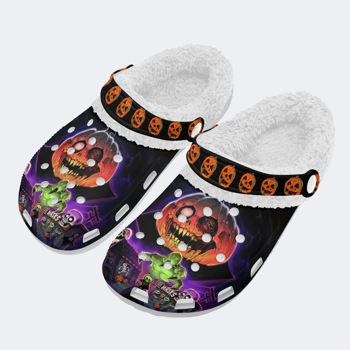 Halloween Horror Night Print - Fur Lined Slippers/Sandals