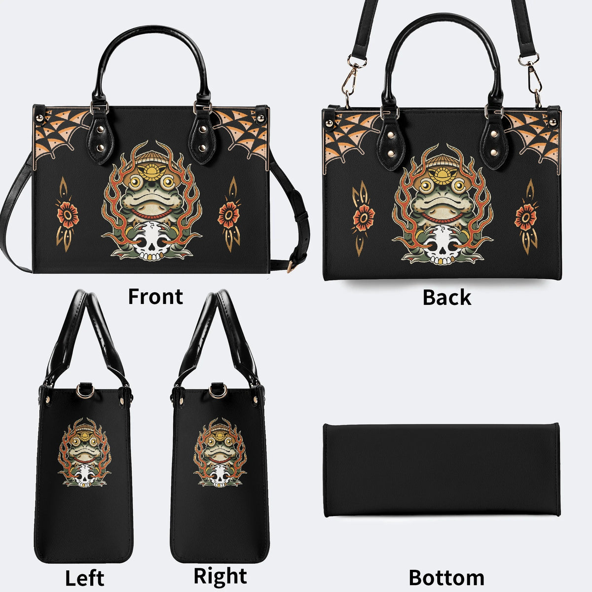 Japanese Style Frog Print - Leather Handbag