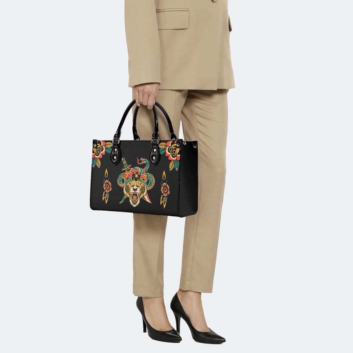 Crown With Snake And Sword - Leather Handbag