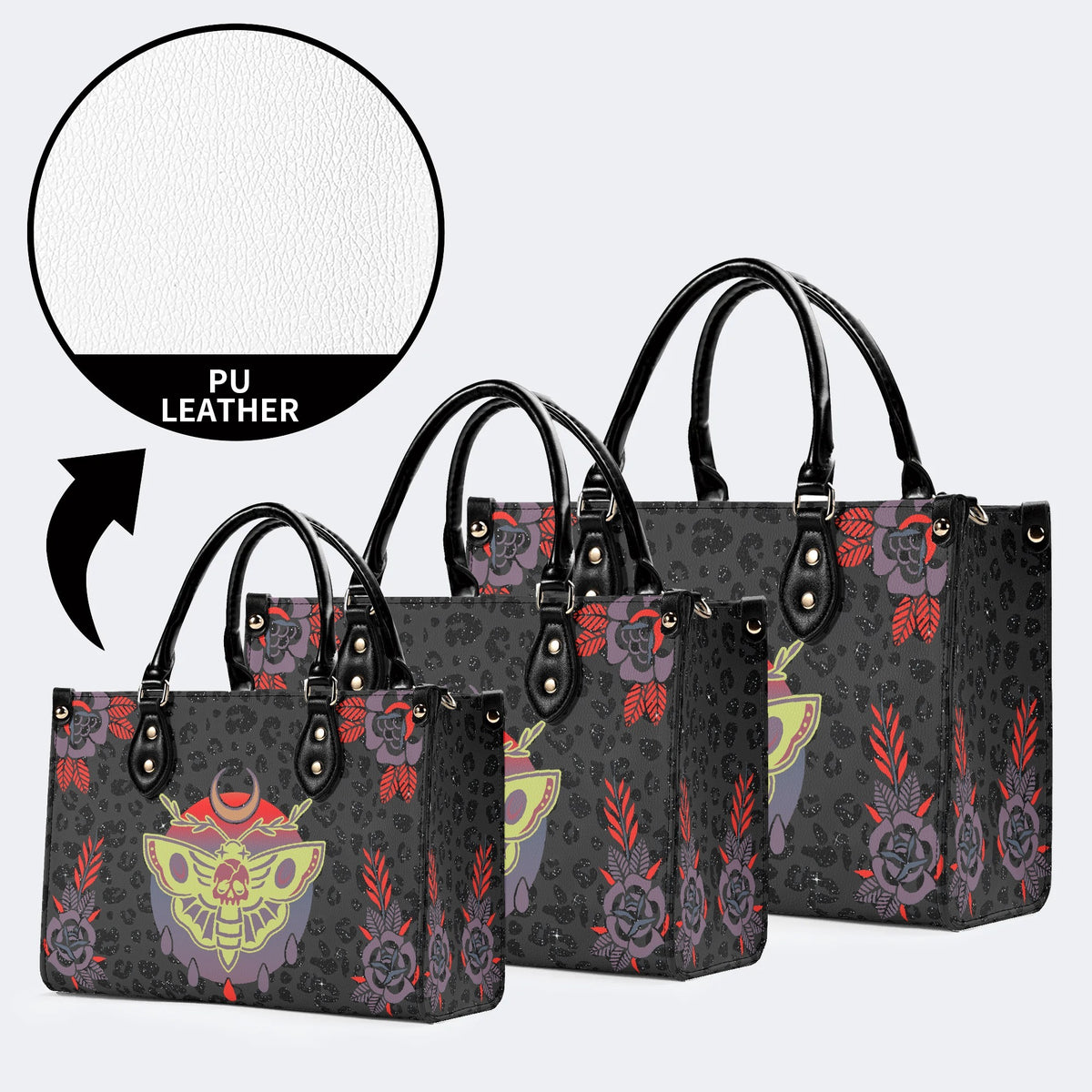 Classic Death Moth Print - Leather Handbag
