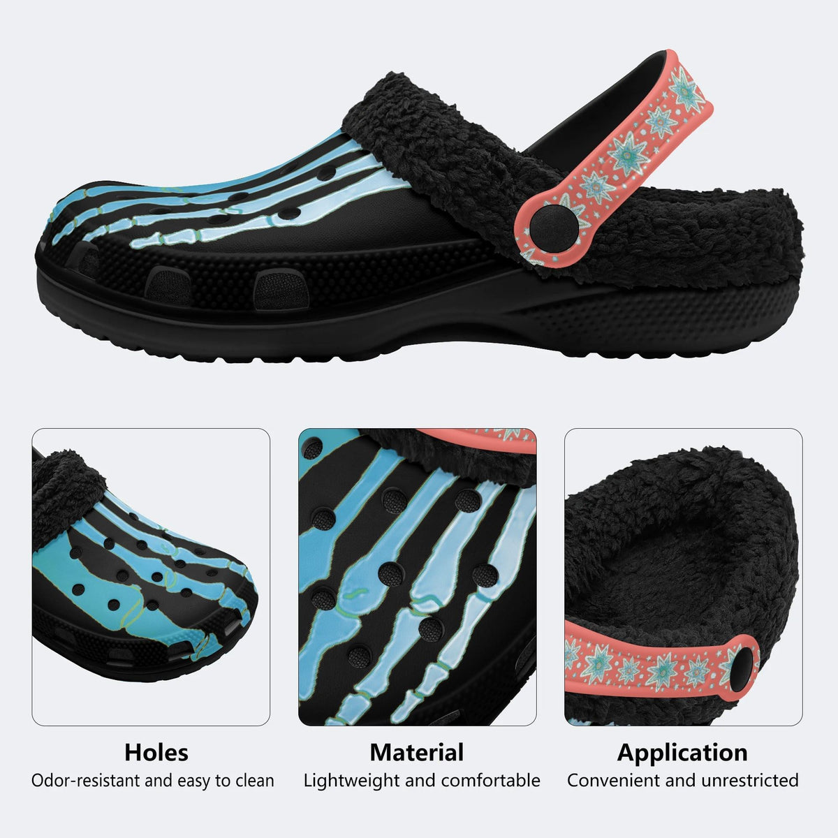 Blue Gradient Skeleton Toes Skull - Fur Lined Slippers/Sandals