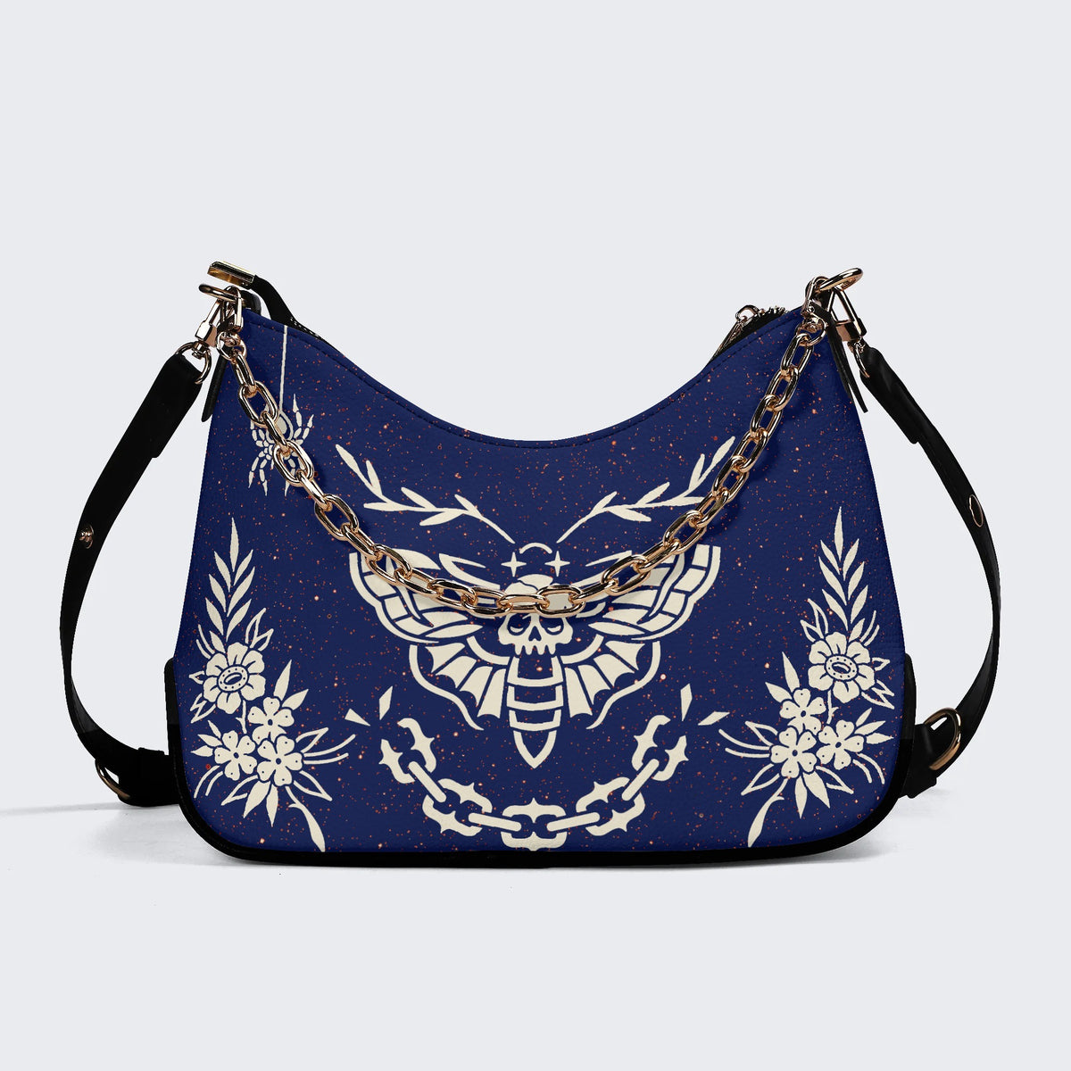 Classic Death Moth Vintage Print - Leather Crossbody Bag