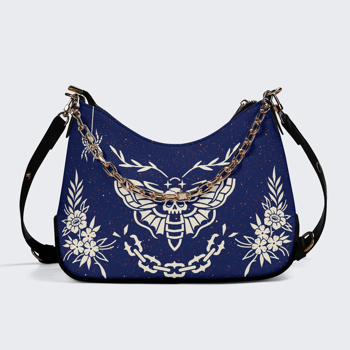 Classic Death Moth Vintage Print - Leather Crossbody Bag