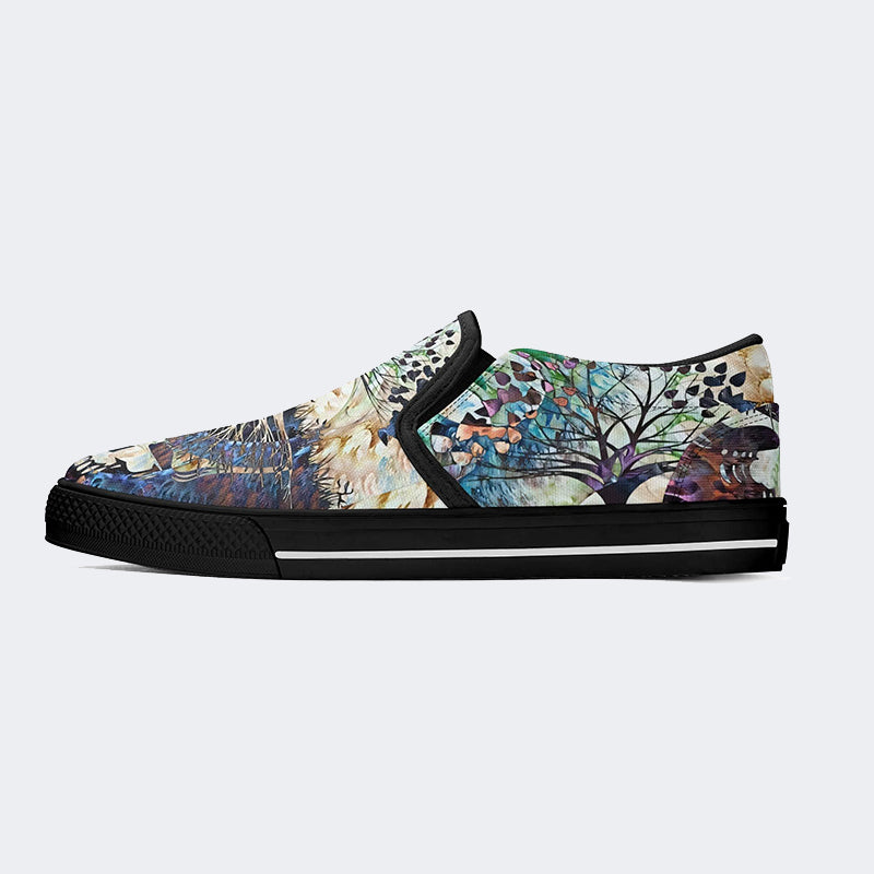 Unisex Skull Tree Graphic Print - Slip On Shoes