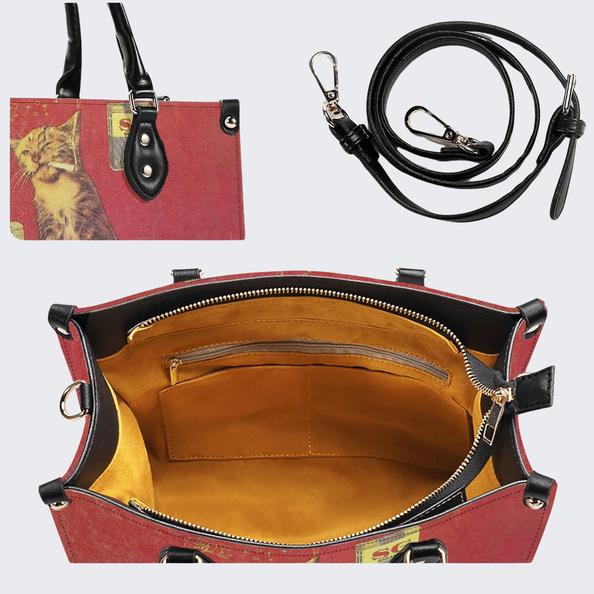 Retro Smoking Cat - Leather Handbag