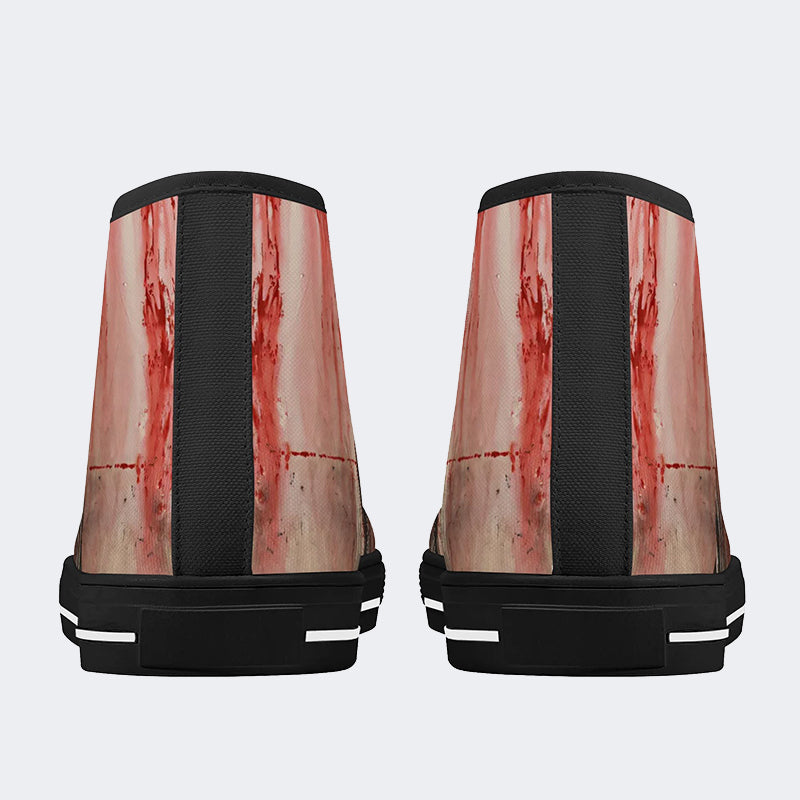 Weird Blood Dark Horror Gothic Halloween Vintage Art Print - Slip On Shoes - High Top Canvas