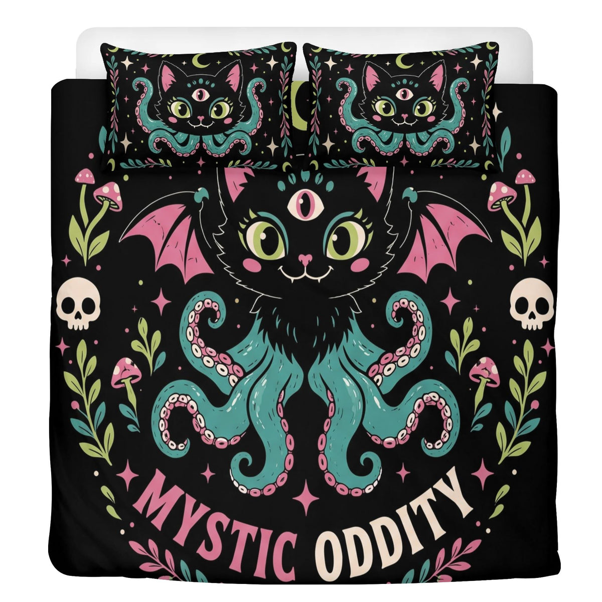 Spooky Tentacle Cat Print - Three Piece Bedding Set