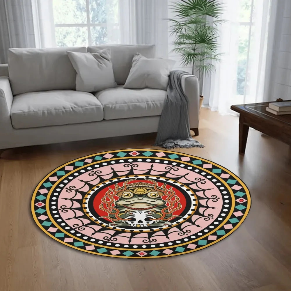 Retro Frog And Skull Print - Floor Mat