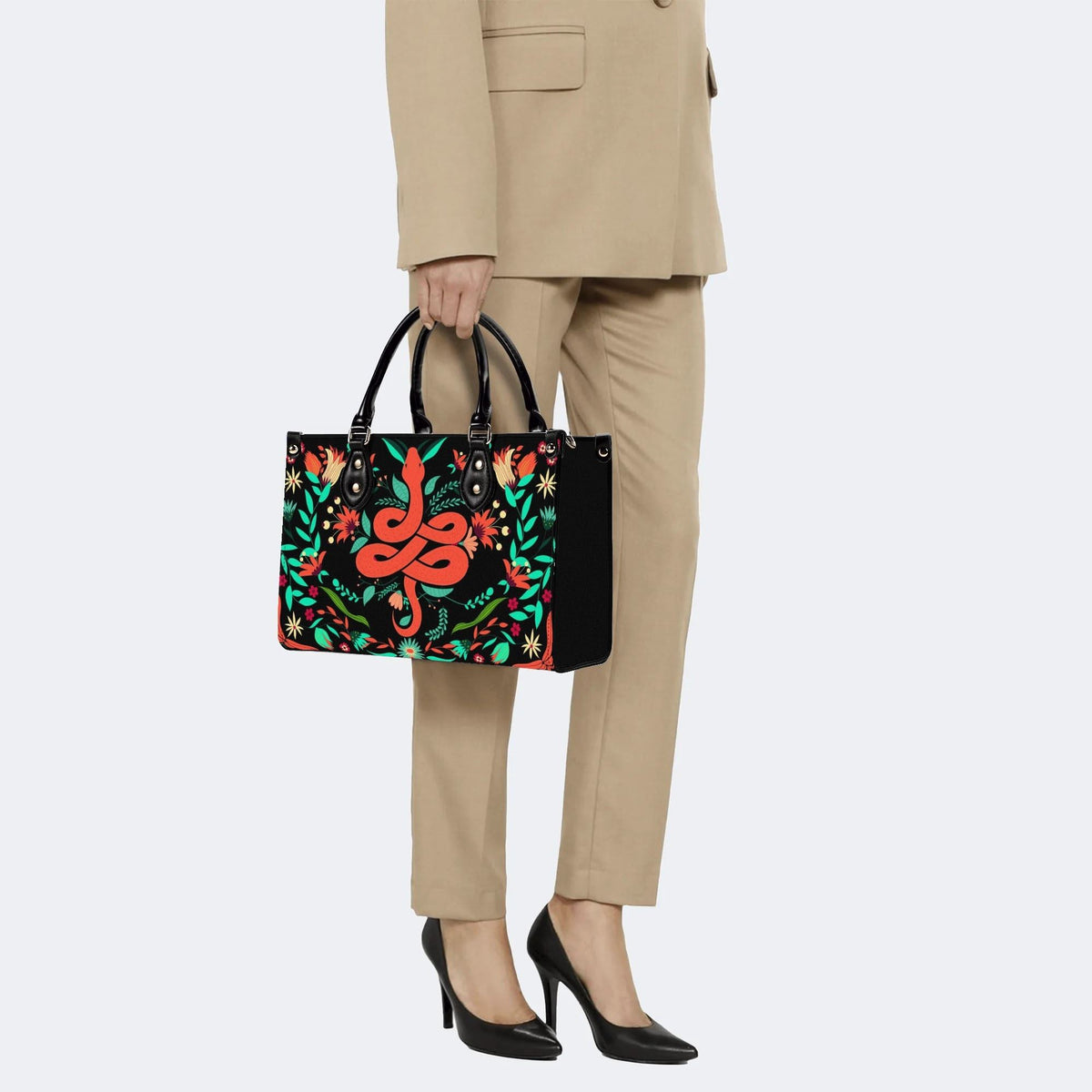 Red Snake Print - Leather Handbag