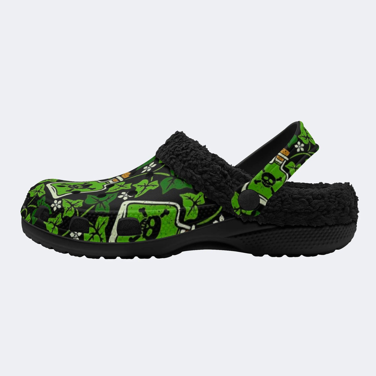 Spooky Poison Vial Skull‑Fur Lined Slippers Sandals