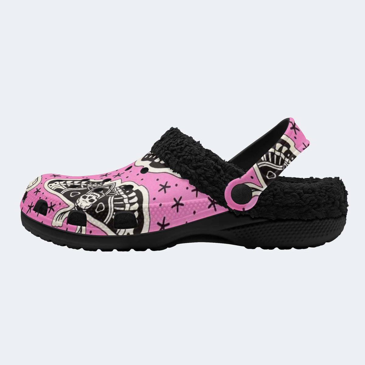 Pink Moth Skull - Fur Lined Slippers/Sandals