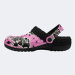 Pink Moth Skull - Fur Lined Slippers/Sandals
