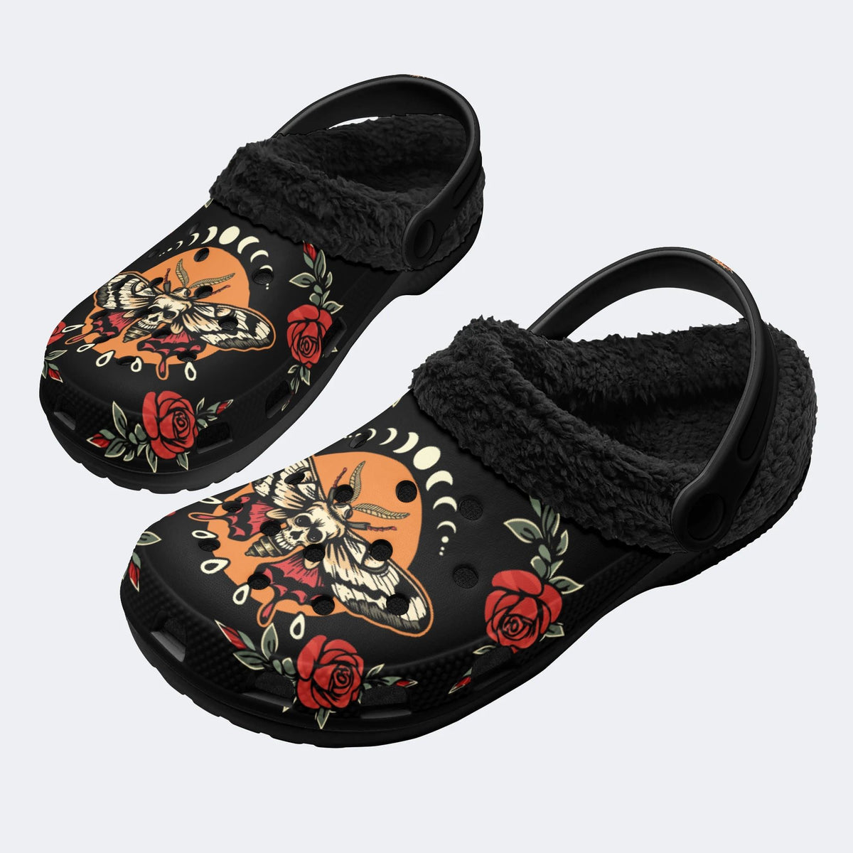 Rose Death Moth Art Print - Fur Lined Slippers/Sandals