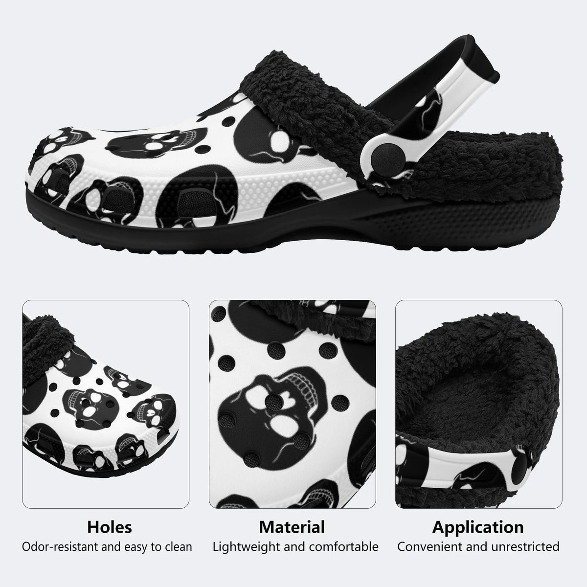 Gothic Skull Print - Fur Lined Slippers/Sandals
