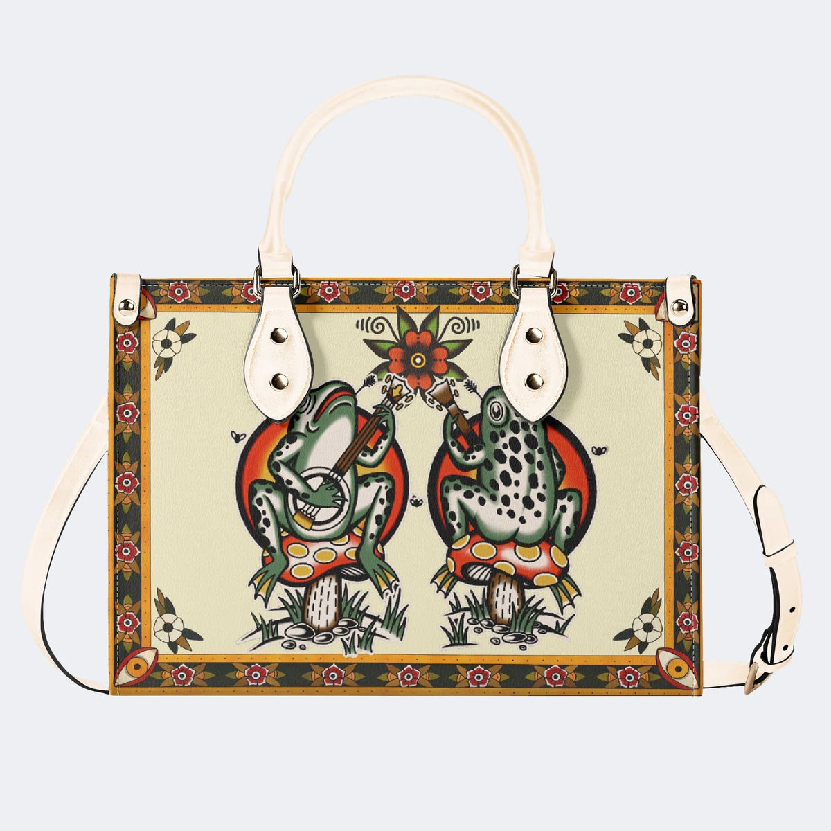 Old School Rock Frog Print - Leather Handbag