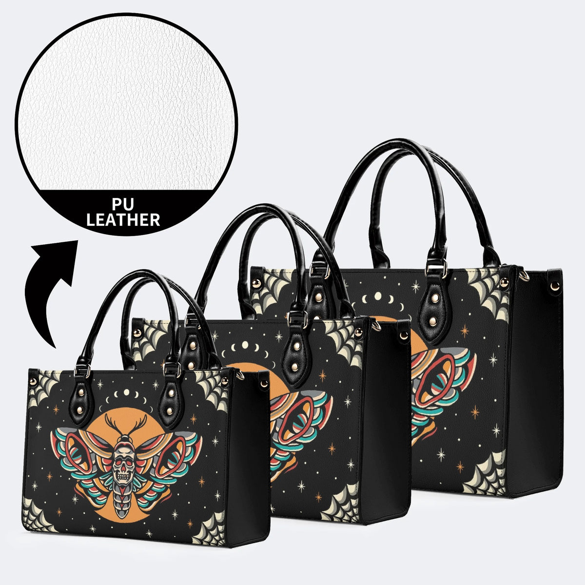 Old School Death Moth Vintage Print - Leather Handbag