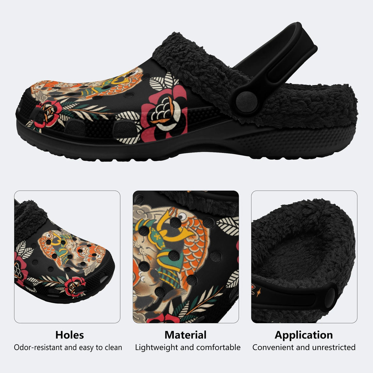 Japanese Lucky Cat Print - Fur Lined Slippers/Sandals