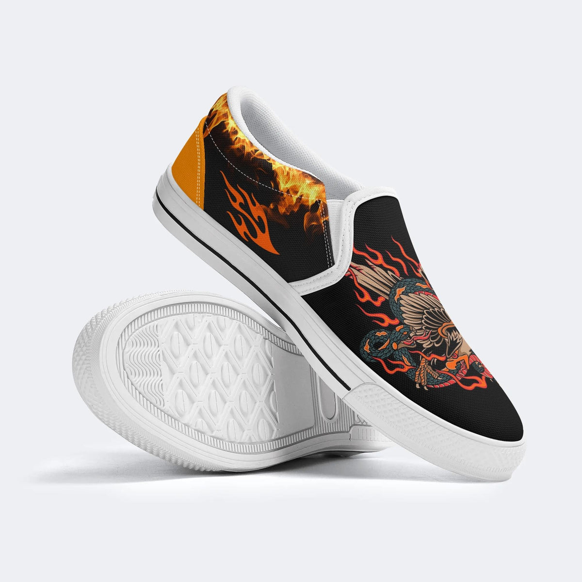 Old School Eagle & Snake Print - Slip On Shoes