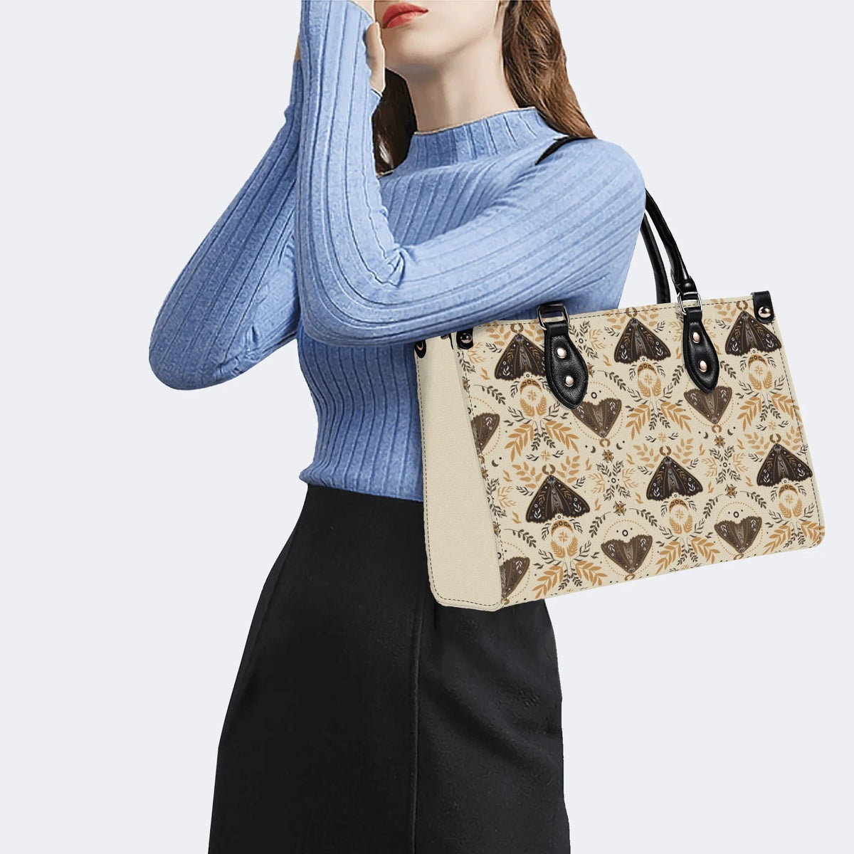 Moths Pattern Print - Leather Handbag