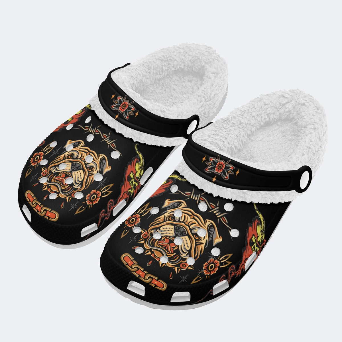 Bulldog Art Print - Fur Lined Slippers/Sandals