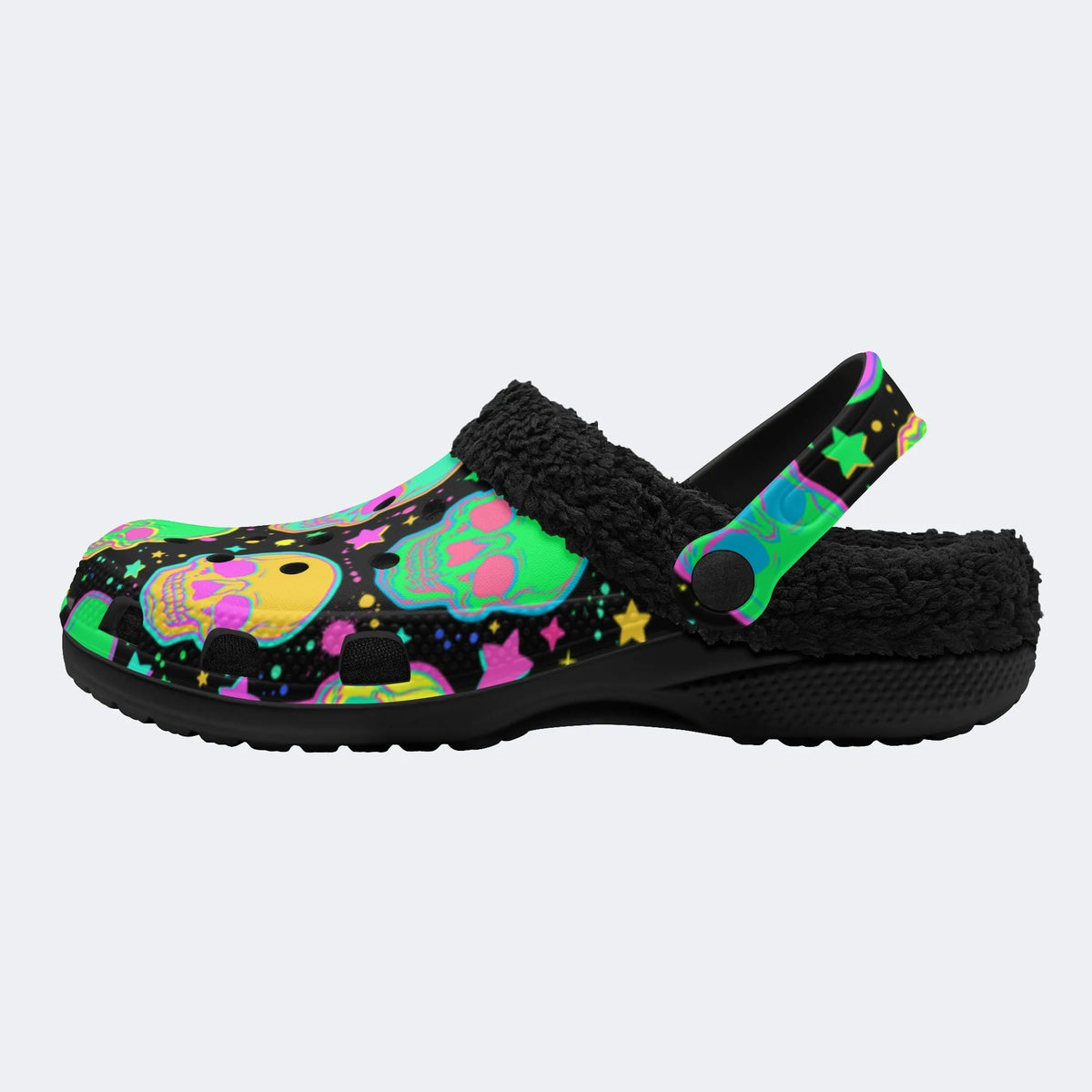 Fluorescent Skull Print- Fur Lined Slippers/Sandals