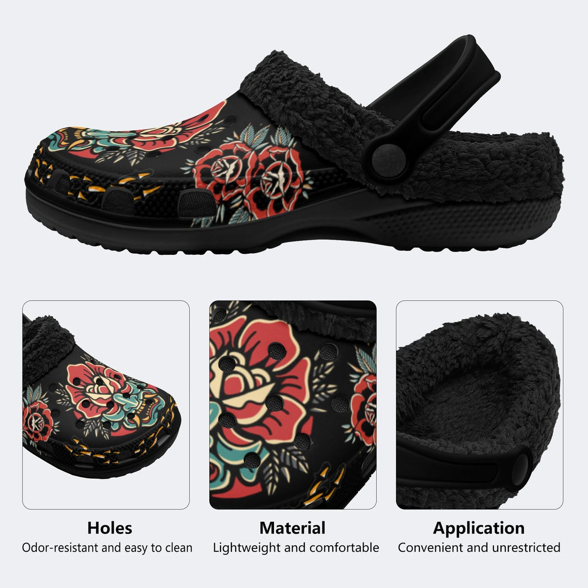 Classic Rose Devil Print - Removable Fur Lined Slippers/Sandals