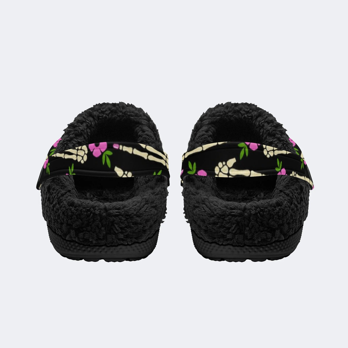 Spooky Skeleton Flower Art - Fur Lined Slippers/Sandals