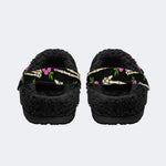Spooky Skeleton Flower Art - Fur Lined Slippers/Sandals