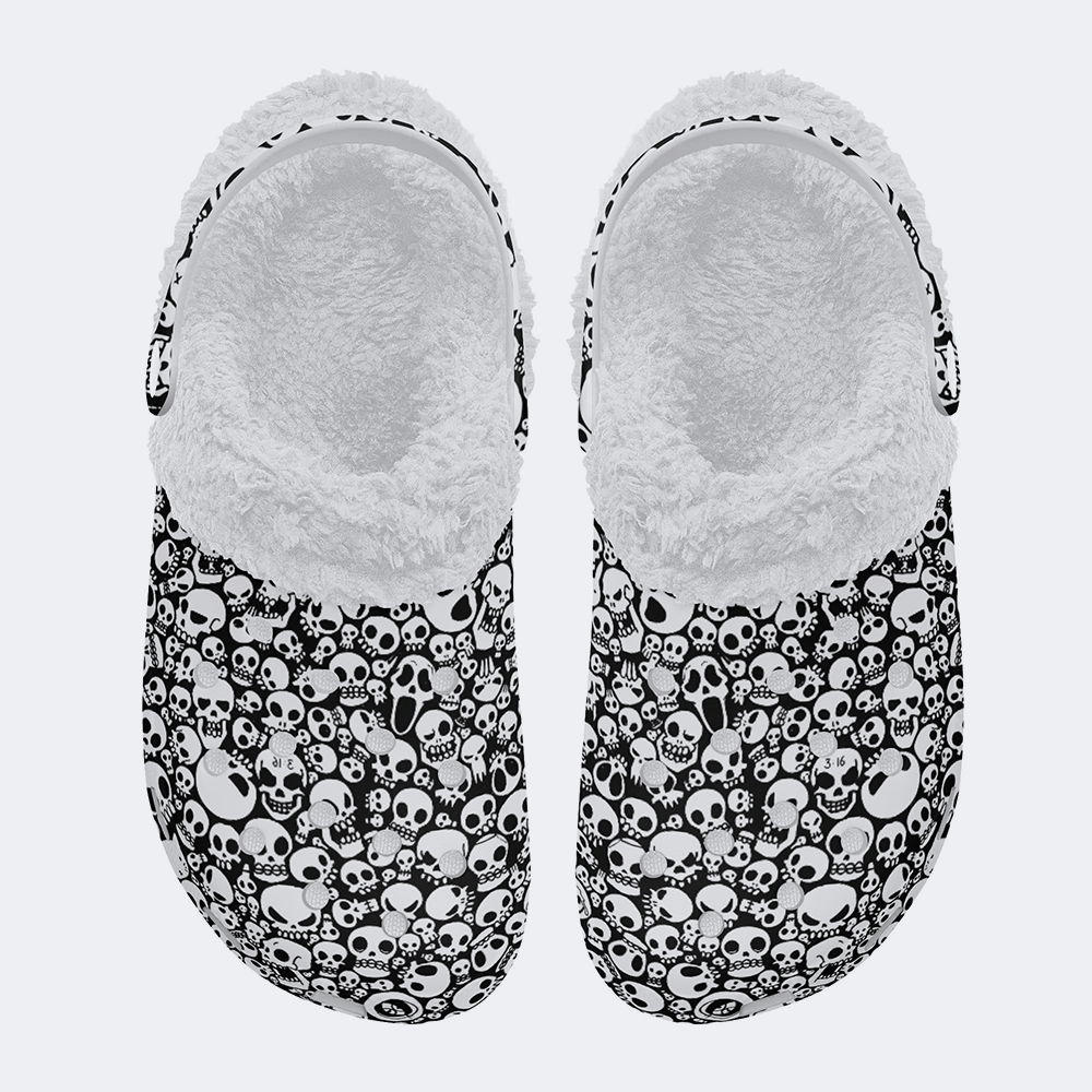 Horror Skull Print - Fur Lined Slippers/Sandals