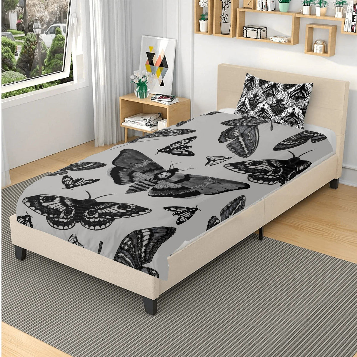 Dark Death Moth Print - Three Piece Bedding Set