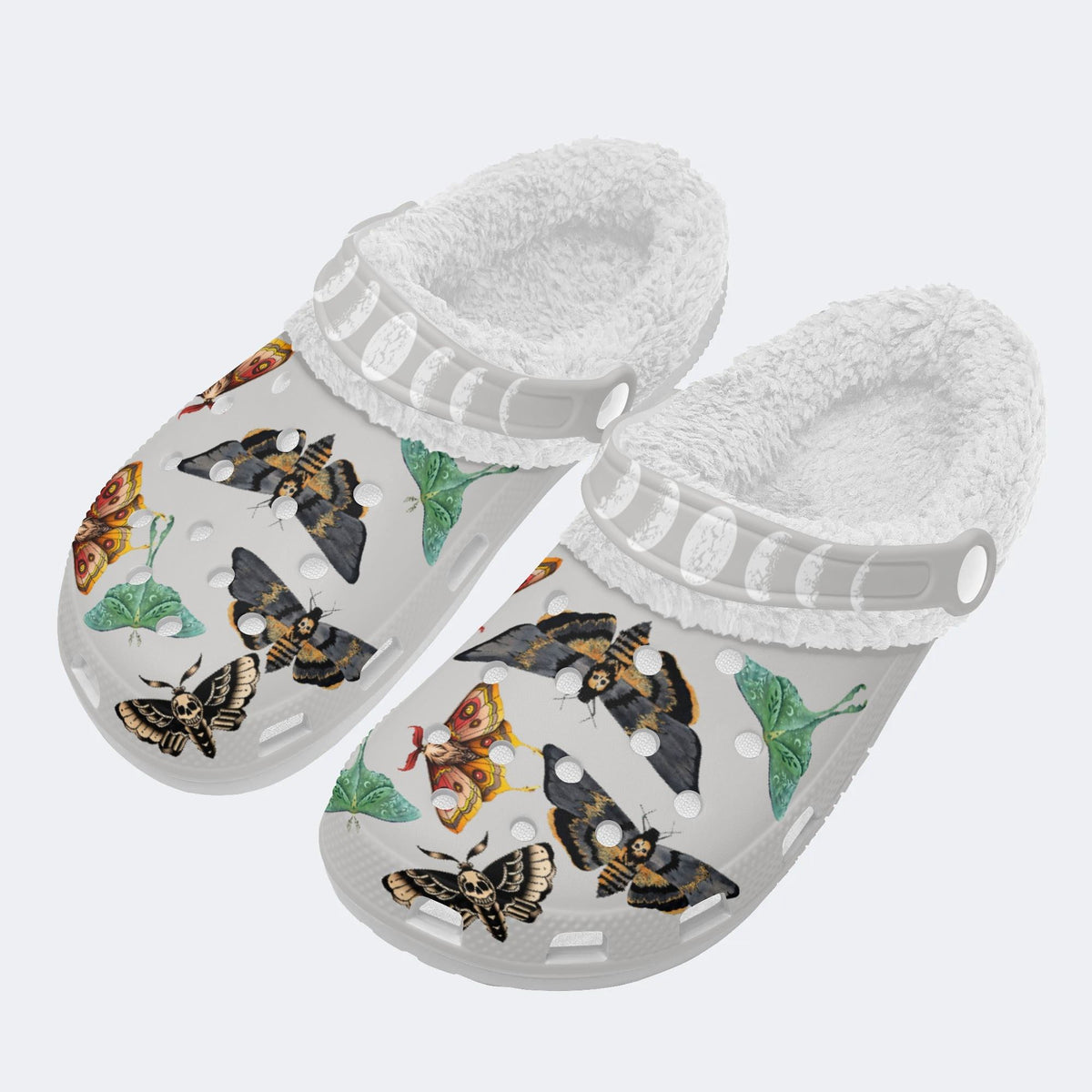 Death Skull Moth Print - Fur Lined Slippers/Sandals