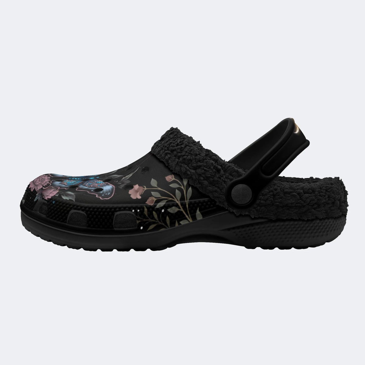 Floral Moth Print - Fur Lined Slippers/Sandals