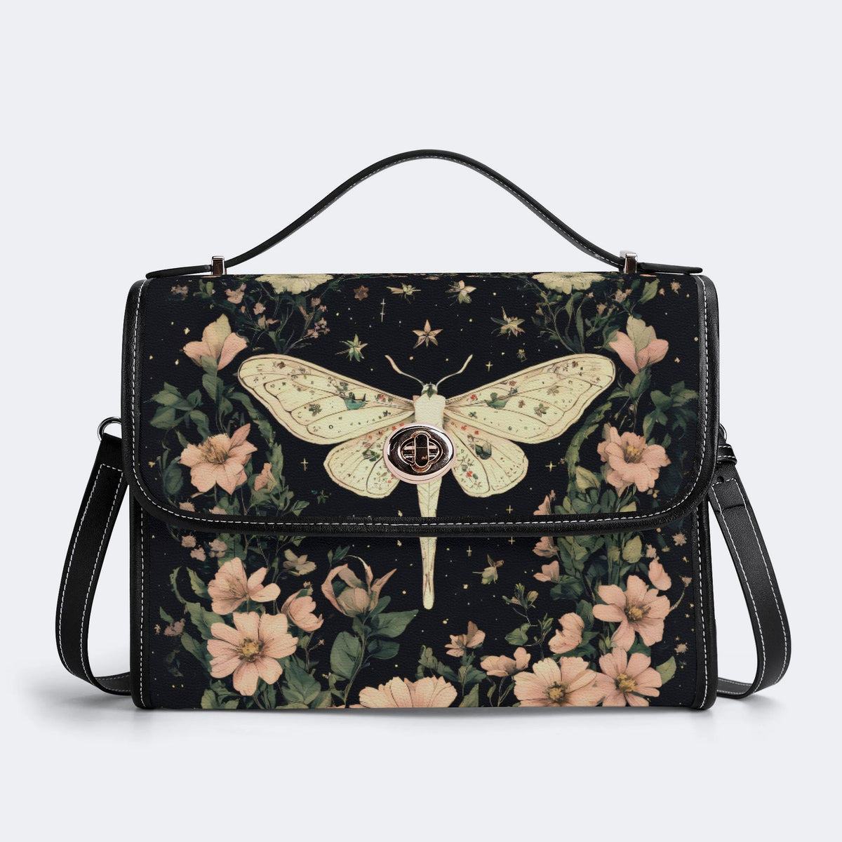 Moth In The Flower Bush - Leather Satchel Bag