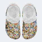 Unisex Skull Graffiti Art Print - Fur Lined Slippers/Sandals