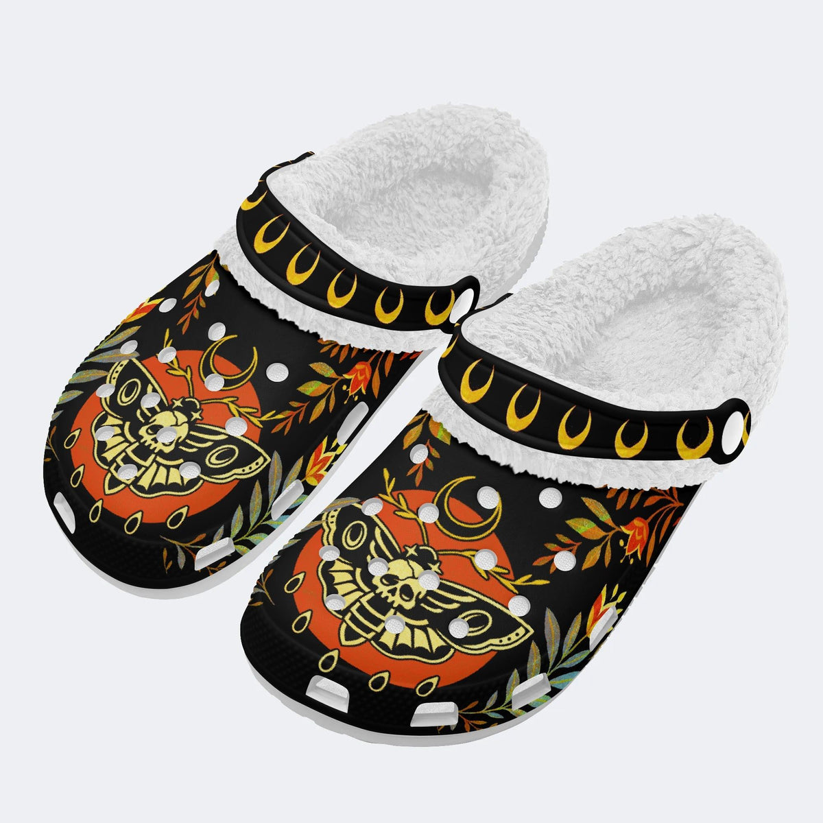 Death Moth Leaf Print - Fur Lined Slippers/Sandals