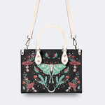 Green Moth In Mushroom Bush - Leather Handbag