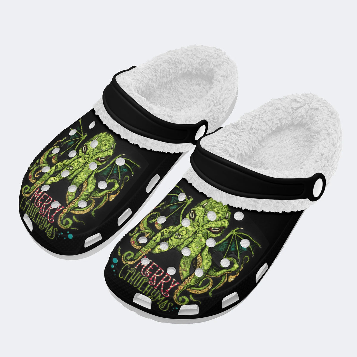 Christmas Octopus Print - Fur Lined Slippers