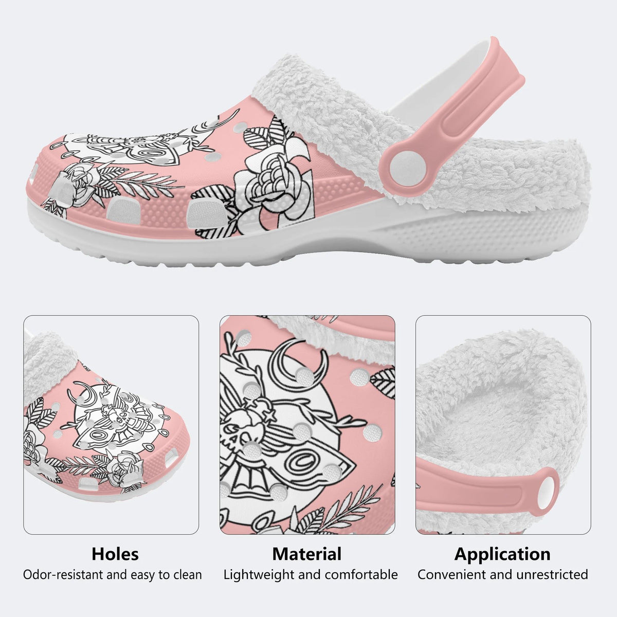 Death Moth Funny Print - Colorable Fur Lined Slippers/Sandals