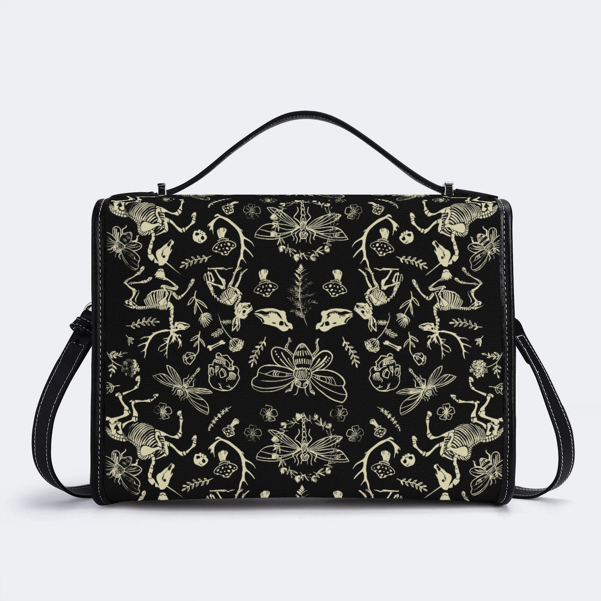 Dark Cottagecore Forest Animal Bones Print - Leather Satchel Bag