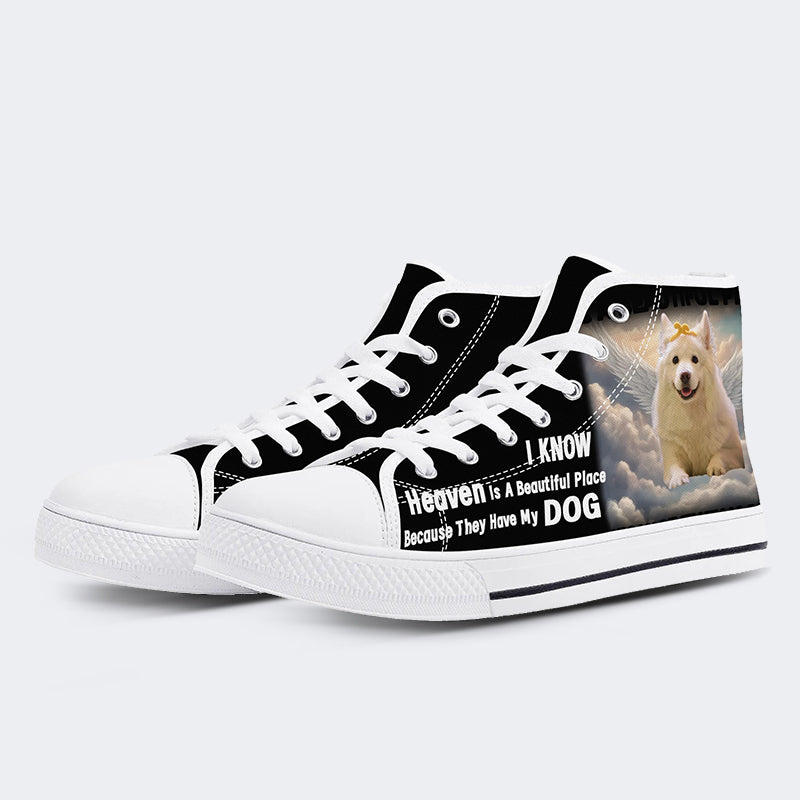 Der Himmel ist ein wunderschöner Ort - Live-Vorschau Individuelle Gedenkschuhe für Ihre Haustiere - Personalisierte Foto-Canvas-Schuhe für Hunde und Katzen