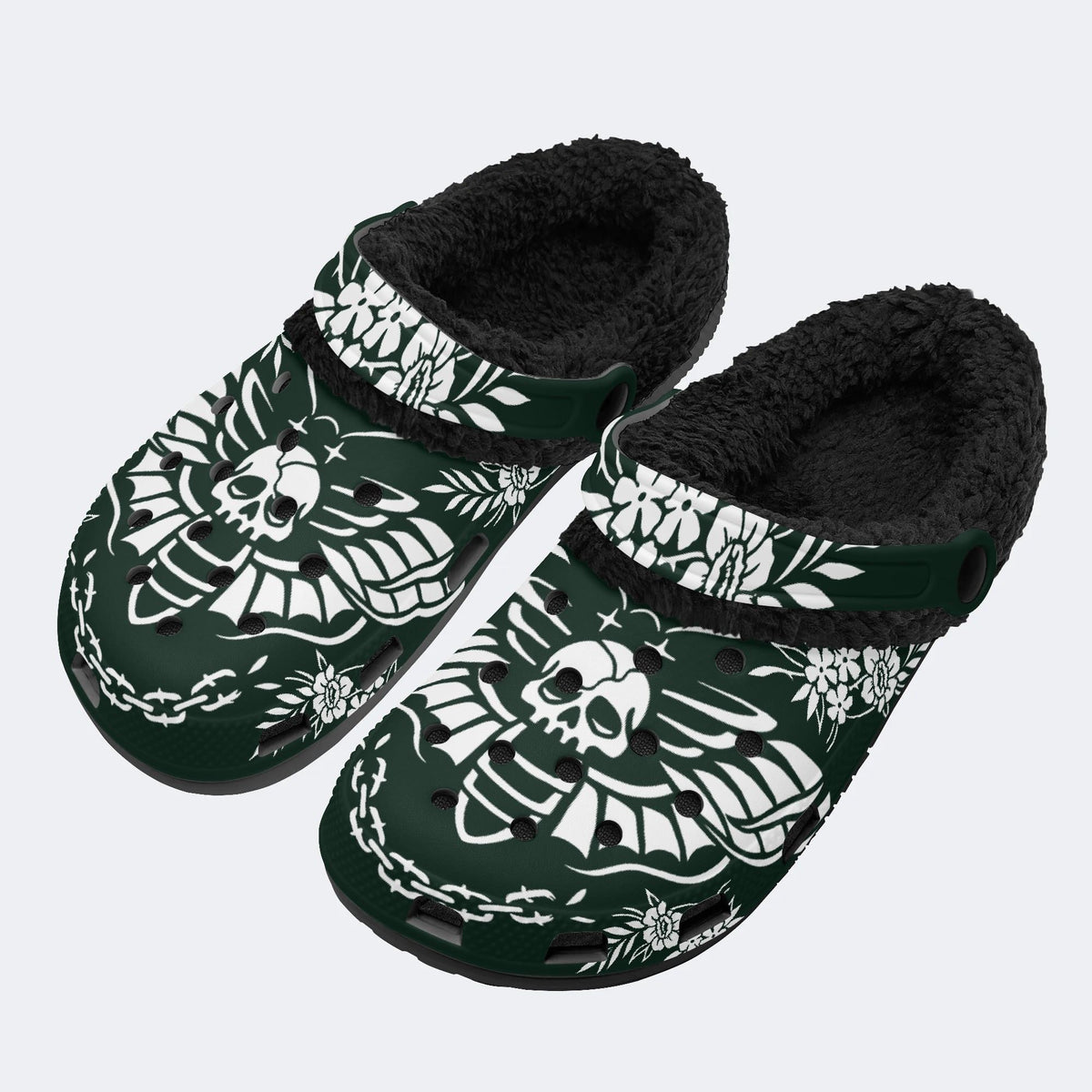 Moth Skull Chain Flower - Fur Lined Slippers/Sandals