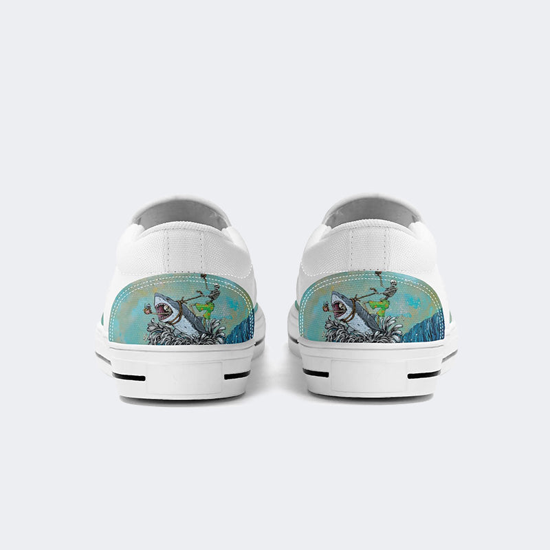 Unisex Skull&Shark Art Print - Slip On Shoes