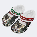 Christmas Skull Print - Fur Lined Slippers/Sandals