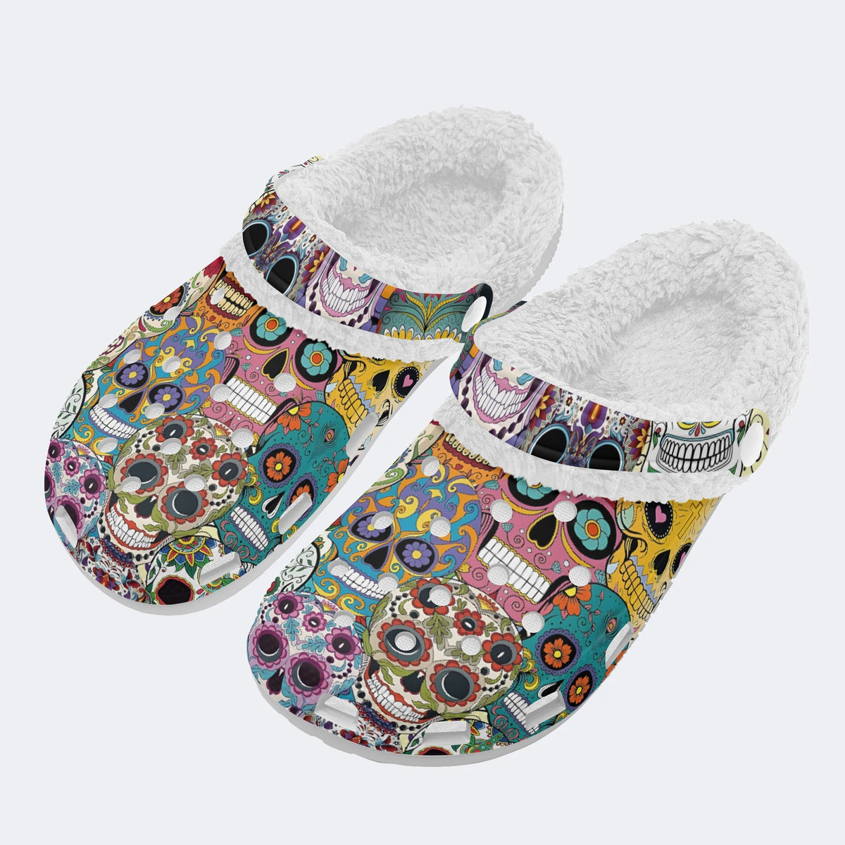 Unisex Skull Graffiti Art Print - Fur Lined Slippers/Sandals