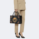 Vintage Cat And Moon Print - Leather Handbag