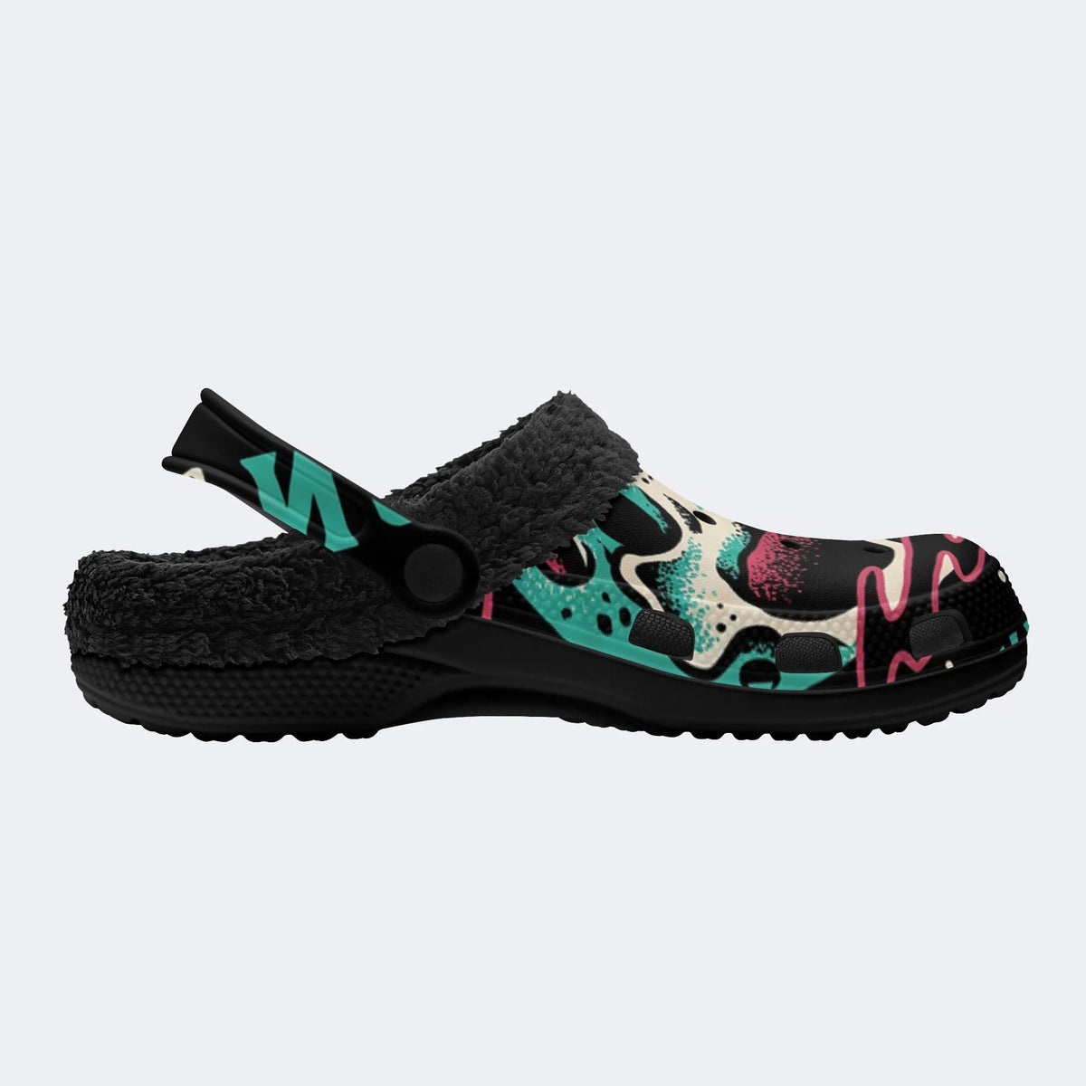 Gothic Graffiti Skull Punk - Fur Lined Slippers/Sandals