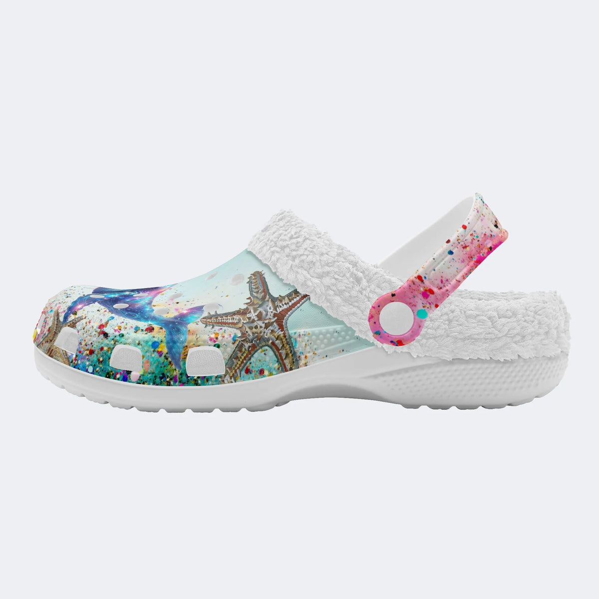 Colorful Whale And Starfish - Fur Lined Slippers/Sandals